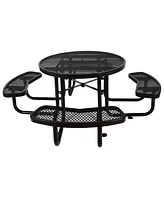 Round Outdoor Steel Picnic Table 46" black, with umbrella pole