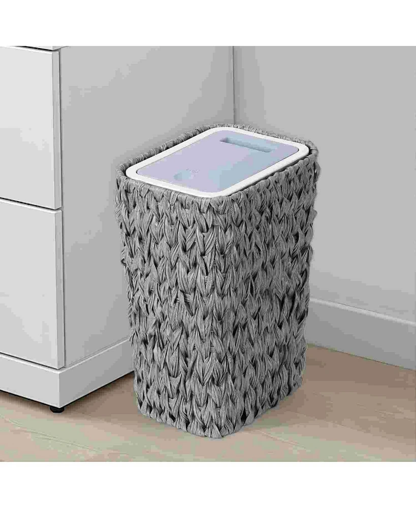 Rattan Trash Can with Press Lid, 2.6 Gal. Bathroom Wastebasket