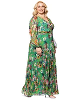 Betsy & Adam Plus Printed Mynra Pleated Long Dress