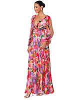 Betsy & Adam Petite Printed Pleated Chiffon Dress