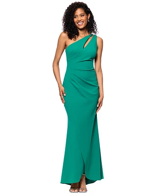 Betsy & Adam Petite One-Shoulder Ruched Gown