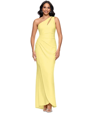 Betsy & Adam Petite One-Shoulder Ruched Gown
