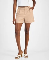 Bar Iii Women's Cuffed Linen-Blend Pleat-Front Shorts
