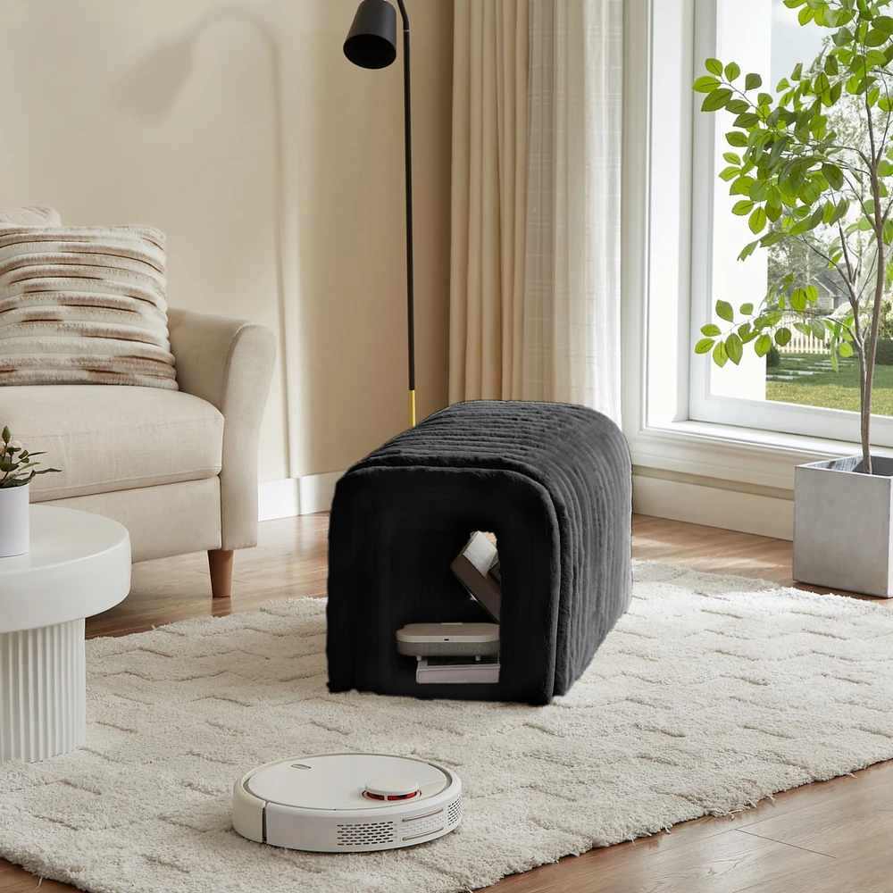 Ottoman Storage Bench Pet Supplies Corduroy Bench Cat's nest to hide For the Living Room, Entryway and Bedroom,Black