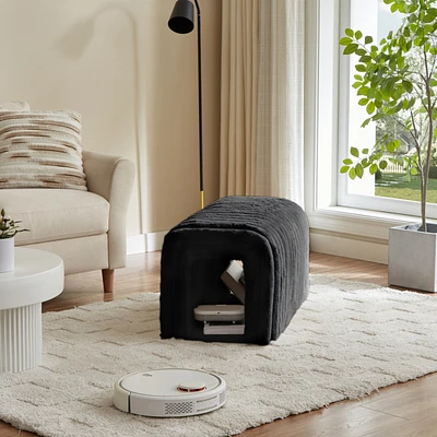 Ottoman Storage Bench Pet Supplies Corduroy Bench Cat's nest to hide For the Living Room, Entryway and Bedroom,Black