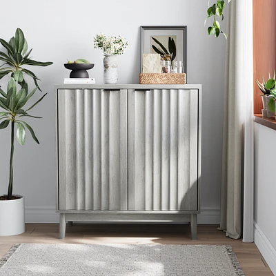 Grey Sideboard, Freestanding Buffet Cabinet with Fluted Doors, Wood Storage Cabinet for Living Room