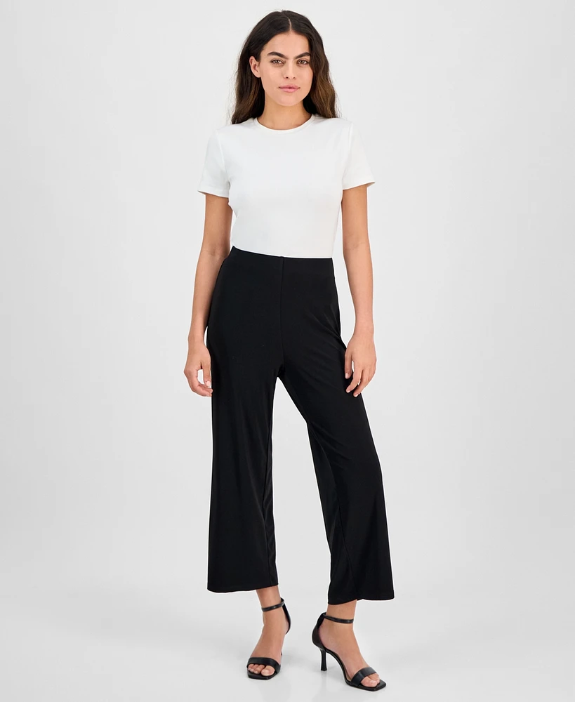 Ak Anne Klein Petite Mid-Rise Cropped Wide-Leg Pants