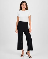 Ak Anne Klein Petite Mid-Rise Cropped Wide-Leg Pants