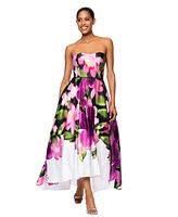 Betsy & Adam Women's Floral Print Strapless Ball Gown