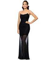 Betsy & Adam Women's Studded Mesh Strapless Gown