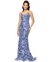 Betsy & Adam Women's Sequin Embroidered Mesh Sleeveless Gown