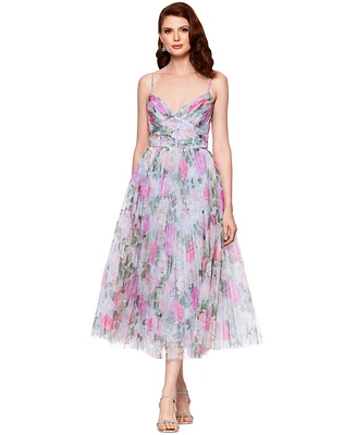 Betsy & Adam Women's Pleated Floral Print Chiffon Midi Dress