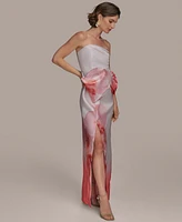 Donna Karan New York Women's Printed Bow Strapless Gown