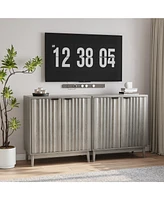 Grey Sideboard, Freestanding Buffet Cabinet with Fluted Doors, Wood Storage Cabinet for Living Room