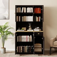 71" Kitchen Pantry & Microwave Stand: Freestanding with 6 Doors, 1 Drawer, Adjustable Shelves