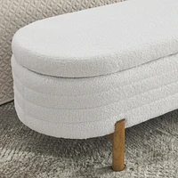 Ottoman Oval Storage Bench,Rubber Wood Leg,Beige(46."x17.7"x10.8")
