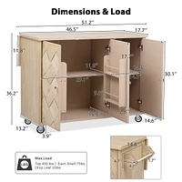 51" Solid Wood Handwoven Kitchen Island on Wheels