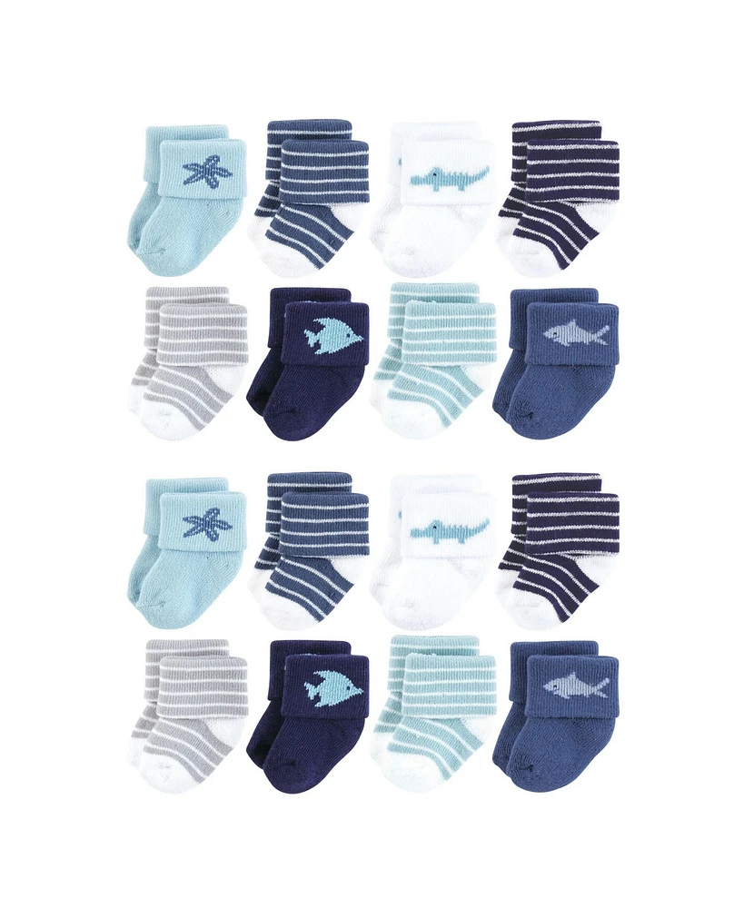 Hudson Baby Cotton Rich Terry Socks 16-Pack, Ocean Friends, 0-6 Months