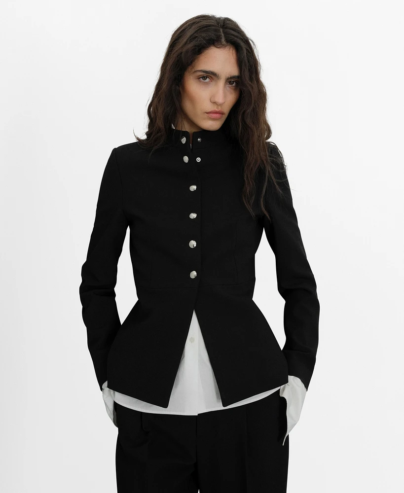 Mango Women's Mandarin Collar And Jewel Buttons Jacket