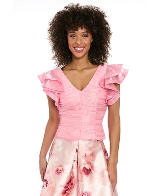 Muse Women's Ruched Organza Flutter-Sleeve Top