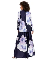 Muse Women's Floral Satin Pleated Wide-Leg Pants