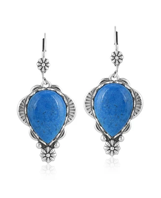 American West Jewelry Sterling Silver Denim Lapis Pear-Cut Concha Earrings