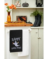 Happy Hallo-Wine Halloween Embroidered Cotton Waffle Weave Kitchen Towel