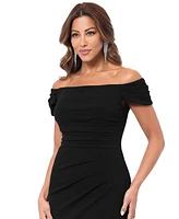 Xscape Women's Ruched Off-The-Shoulder Long Dress