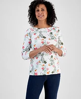 Style & Co Women's Printed Pima Cotton 3/4-Sleeve Top, Exclusively at Macy's