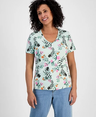 Style & Co Women's Printed V-Neck Short-Sleeve Top, Exclusively at Macy's