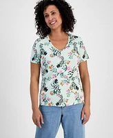 Style & Co Women's Printed V-Neck Short-Sleeve Top, Exclusively at Macy's