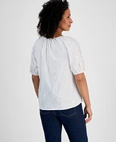 Style & Co Women's Floral-Applique Cotton Peasant Top