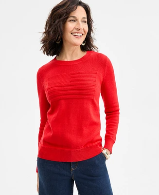 Style & Co Women's Cotton Crewneck Flag Sweater, Exclusively at Macy's