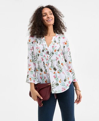 Style & Co Women's Printed Pintuck Ruffle Sleeve Top, Exclusively at Macy's