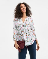 Style & Co Women's Printed Pintuck Ruffle Sleeve Top, Exclusively at Macy's