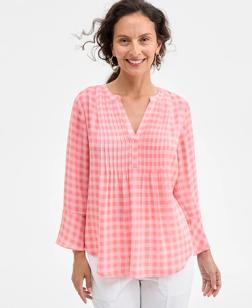 Style & Co Women's Printed Pintuck Ruffle Sleeve Top, Exclusively at Macy's