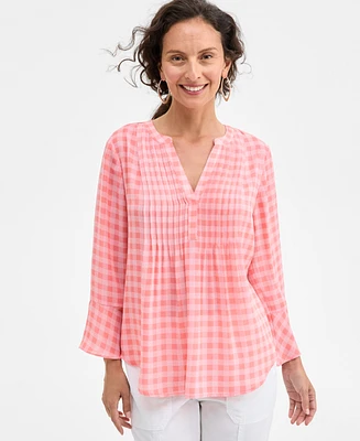 Style & Co Women's Printed Pintuck Ruffle Sleeve Top, Exclusively at Macy's