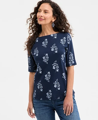 Style & Co Petite Striped Elbow-Sleeve T-Shirt, Exclusively at Macy's