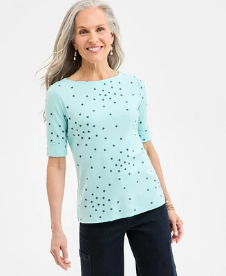Style & Co Women's Printed Boat-Neck Elbow-Sleeve Top, Exclusively at Macy's