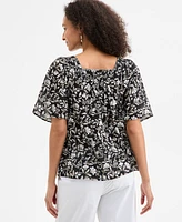 Style & Co Women's Printed Cotton Square-Neck Top, Exclusively at Macy's