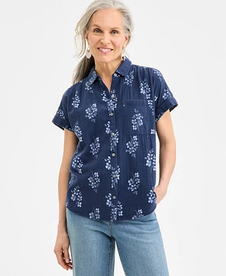 Style & Co Women's Printed Cotton Gauze Camp Shirt, Exclusively at Macy's