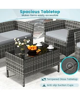Gymax Set of Furniture Set w/ Washable Cushions & Tempered Glass Coffee Table Patio