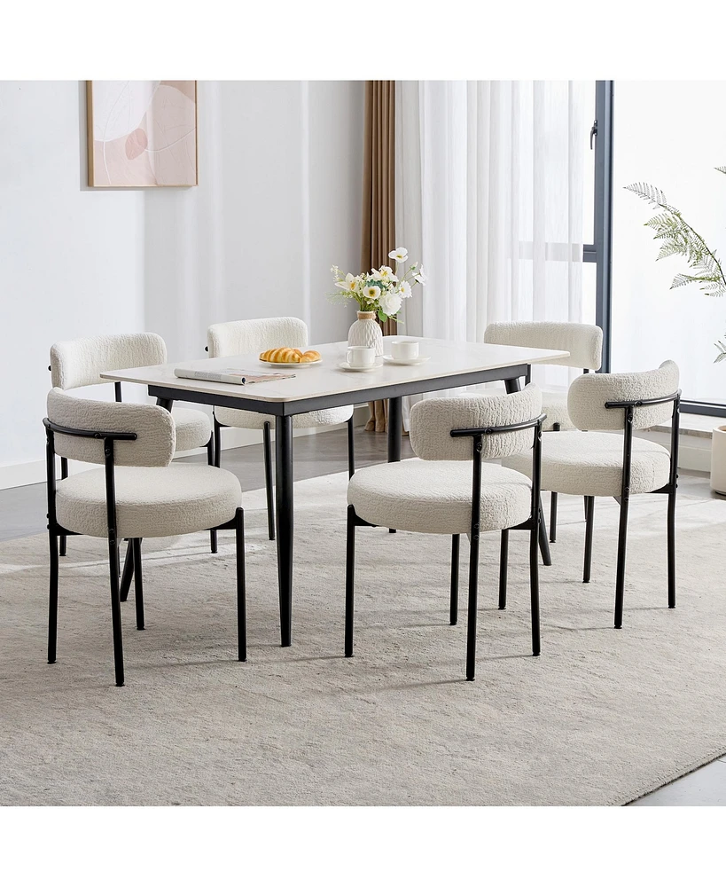 Dyhome Kitchen Chairs Mid-Century Modern Dining Chairs Set of 6, Kitchen Dining Room Chairs, Polyester Upholstered Wishbone Dining Chair