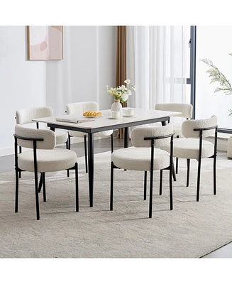Dyhome Kitchen Chairs Mid-Century Modern Dining Chairs Set of 6, Kitchen Dining Room Chairs, Polyester Upholstered Wishbone Dining Chair