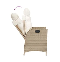 Reclining Patio Chair with Cushions Beige Poly Rattan