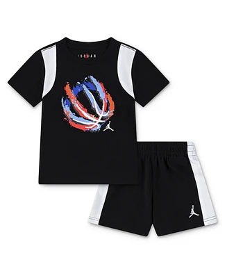 Jordan Toddler Boys 2-Piece Ball Fire Mixed Shorts and T-Shirt Set