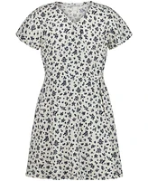 Calvin Klein Big Girls Scratchy Floral Wrap Short Sleeve Dress