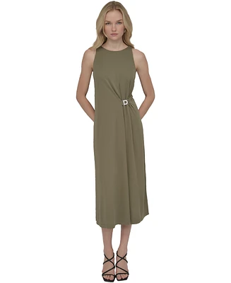 Dkny Women's Hardware-Trim Side-Ruched Sleeveless Dress