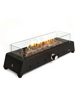 28 inch Tabletop Fire Pit, Propane Gas Fire Pit with Quick Connect Joint, Glass Wind Guard and Lava Rock, Outdoor Portable Tabletop Fire Pit