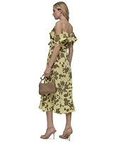 Dkny Women's Printed Cold-Shoulder Ruffle-Trim Dress